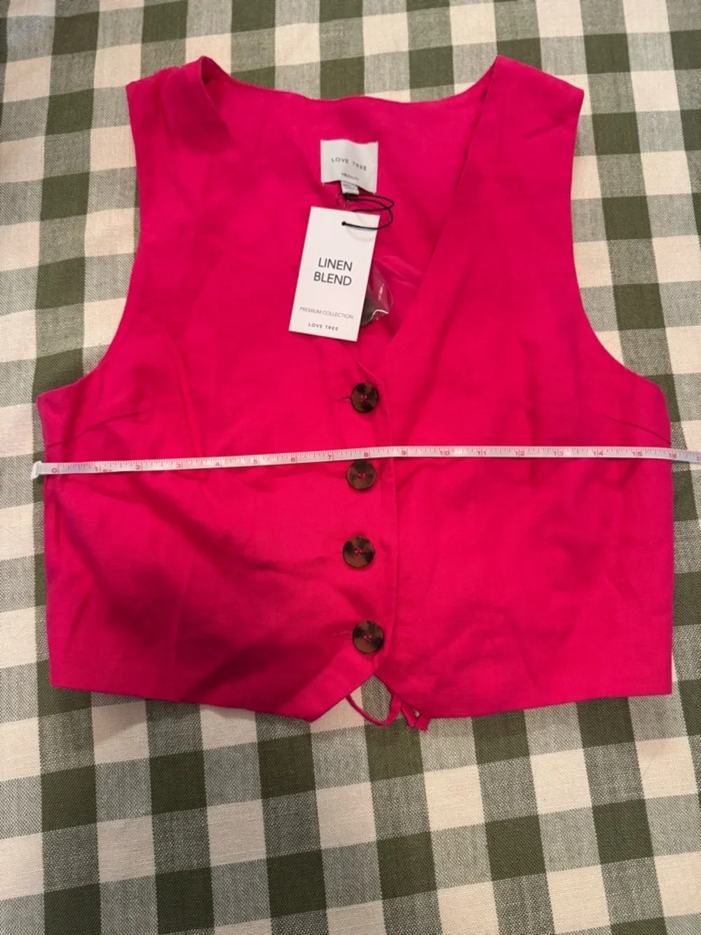 Love Tree Hot Pink Linen Blend V-Neck Button Vest - Picture 7 of 8